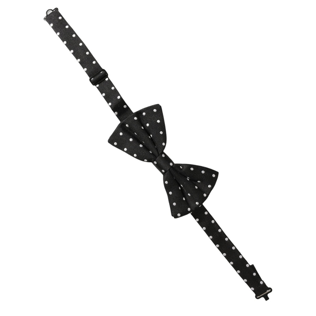 Dolce & Gabbana Black White Polka Dot Adjustable Neck Papillon Bow Tie