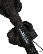 Dolce & Gabbana Men Black Paisley Silk Adjustable Neck Papillon Bow Tie