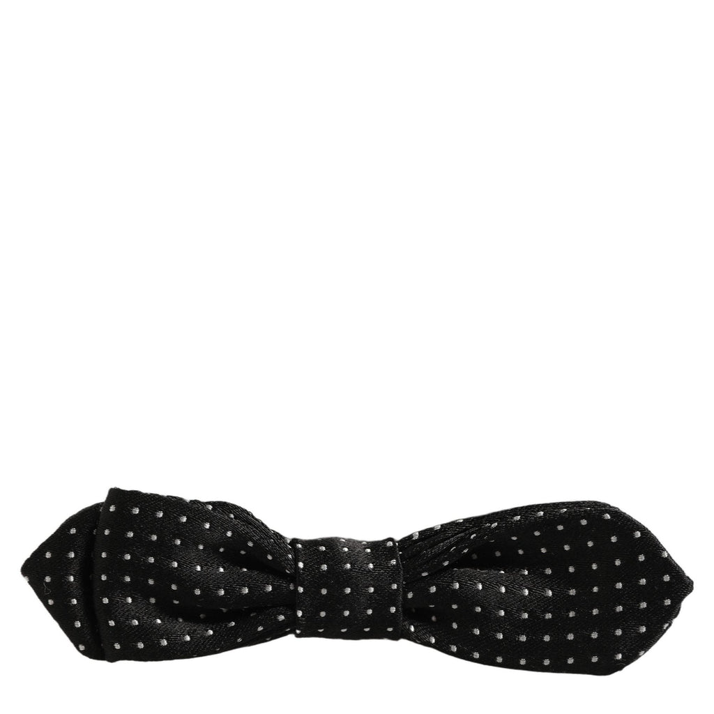 Dolce & Gabbana Black White Polka Dot Adjustable Neck Papillon Bow Tie