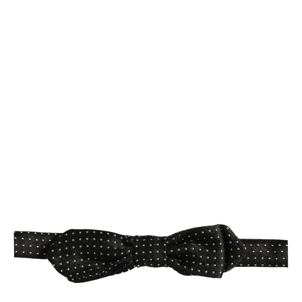 Dolce & Gabbana Black White Polka Dot Adjustable Neck Papillon Bow Tie