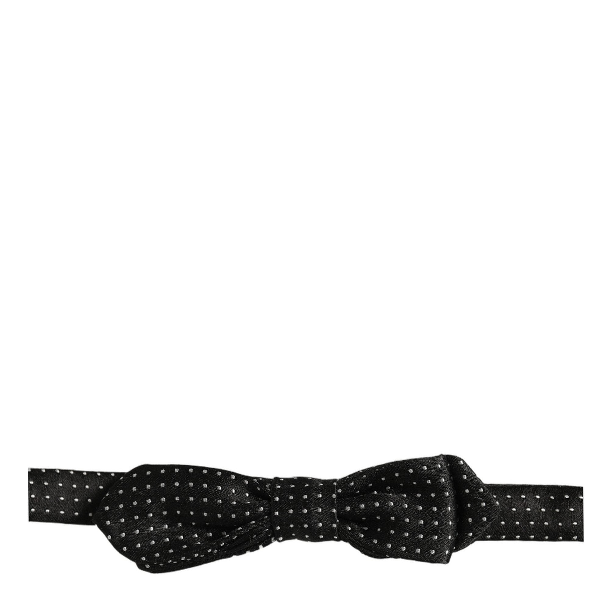 Dolce & Gabbana Black White Polka Dot Adjustable Neck Papillon Bow Tie