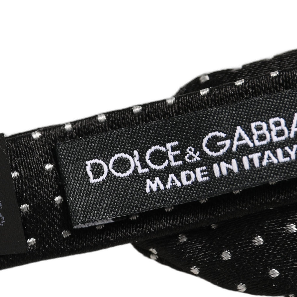 Dolce & Gabbana Black White Polka Dot Adjustable Neck Papillon Bow Tie