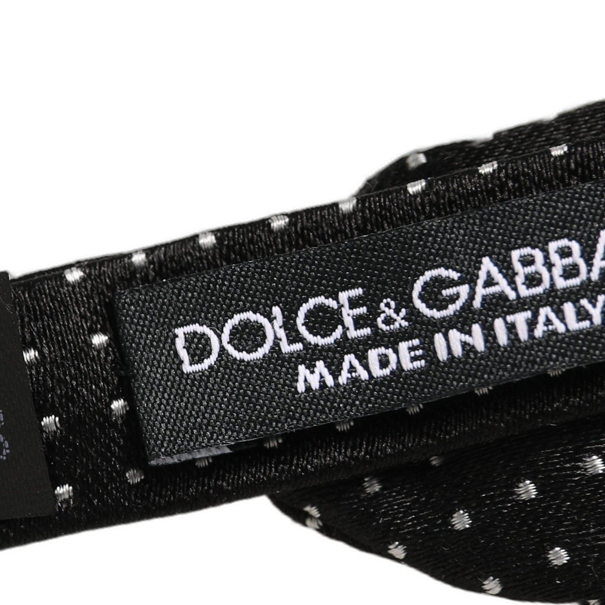 Dolce & Gabbana Black White Polka Dot Adjustable Neck Papillon Bow Tie