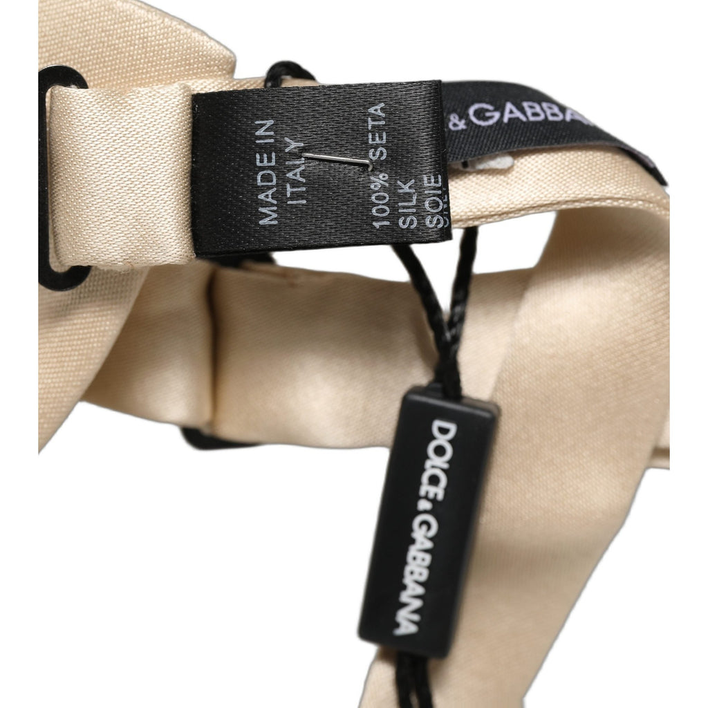 Dolce & Gabbana Men Beige 100% Silk Adjustable Neck Papillon Bow Tie