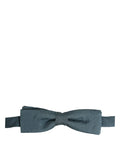 Dolce & Gabbana steel blue silk adjustable bow tie with papillon design for men, elegant and stylish accessory.