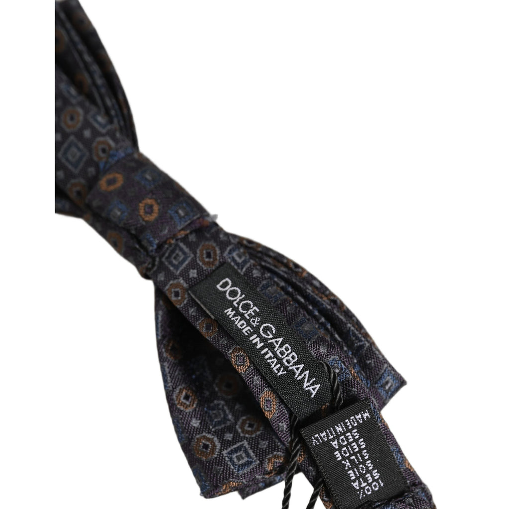 Dolce & Gabbana Men Dark Gray Geometric Adjustable Neck Bow Tie