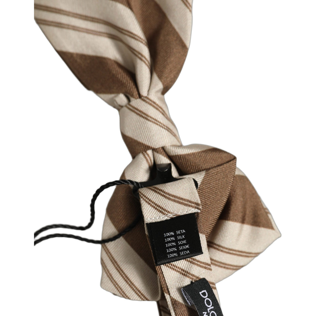 Dolce & Gabbana Men Brown Beige Stripes Adjustable Neck Papillon Bow Tie