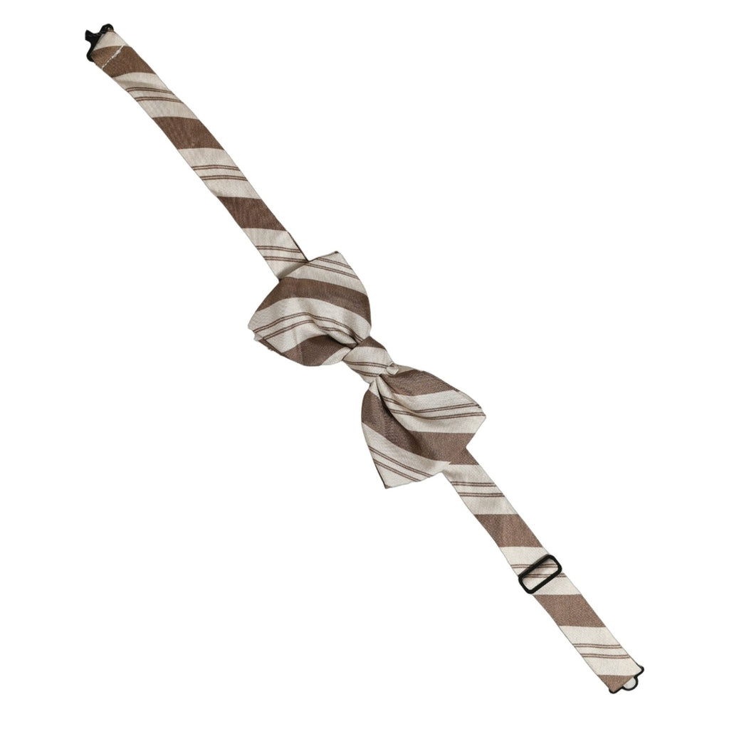 Dolce & Gabbana Men Brown Beige Stripes Adjustable Neck Papillon Bow Tie