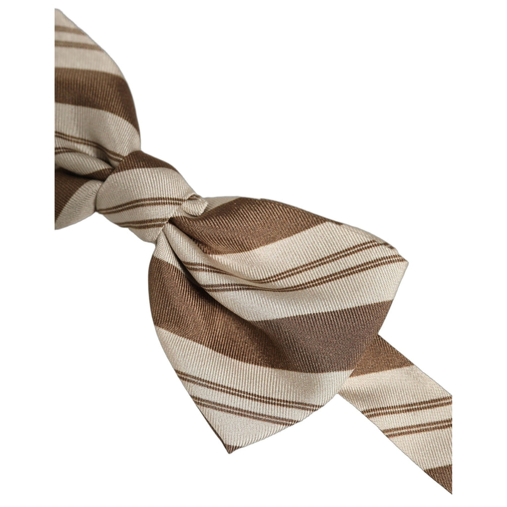 Dolce & Gabbana Men Brown Beige Stripes Adjustable Neck Papillon Bow Tie