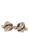 Dolce & Gabbana men's brown and beige striped adjustable neck papillon bow tie on a white background.