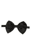 Dolce & Gabbana men's black patterned adjustable neck bow tie with papillon style, perfect for formal occasions.