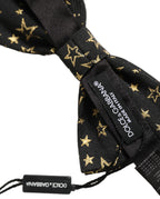 Dolce & Gabbana Men Black Star 100% Silk Adjustable Neck Papillon Bow Tie