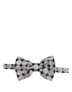 Dolce & Gabbana Men Black Silver Circles Adjustable Neck Papillon Bow Tie
