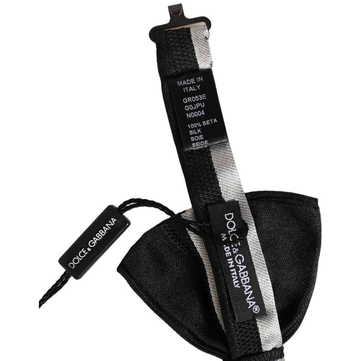 Dolce & Gabbana Black Silver 100% Silk Adjustable Neck Papillon Bow Tie