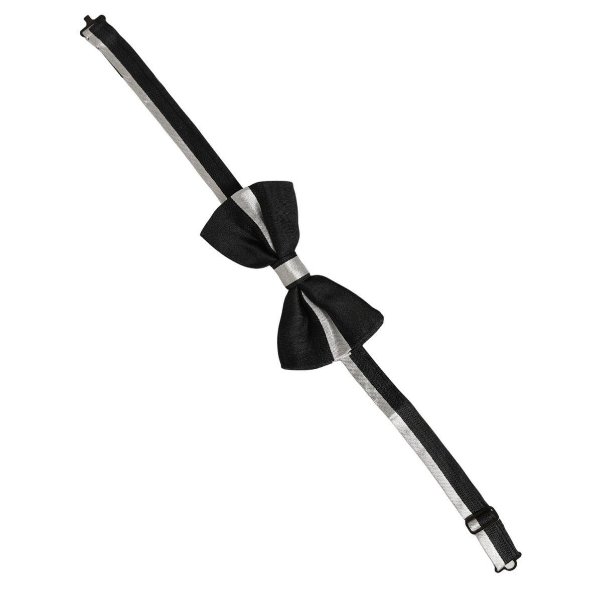 Dolce & Gabbana Black Silver 100% Silk Adjustable Neck Papillon Bow Tie