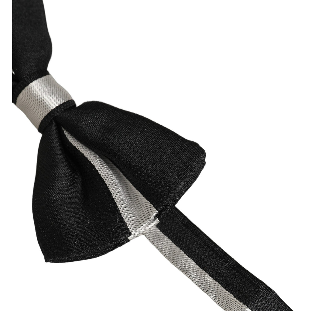 Dolce & Gabbana Black Silver 100% Silk Adjustable Neck Papillon Bow Tie
