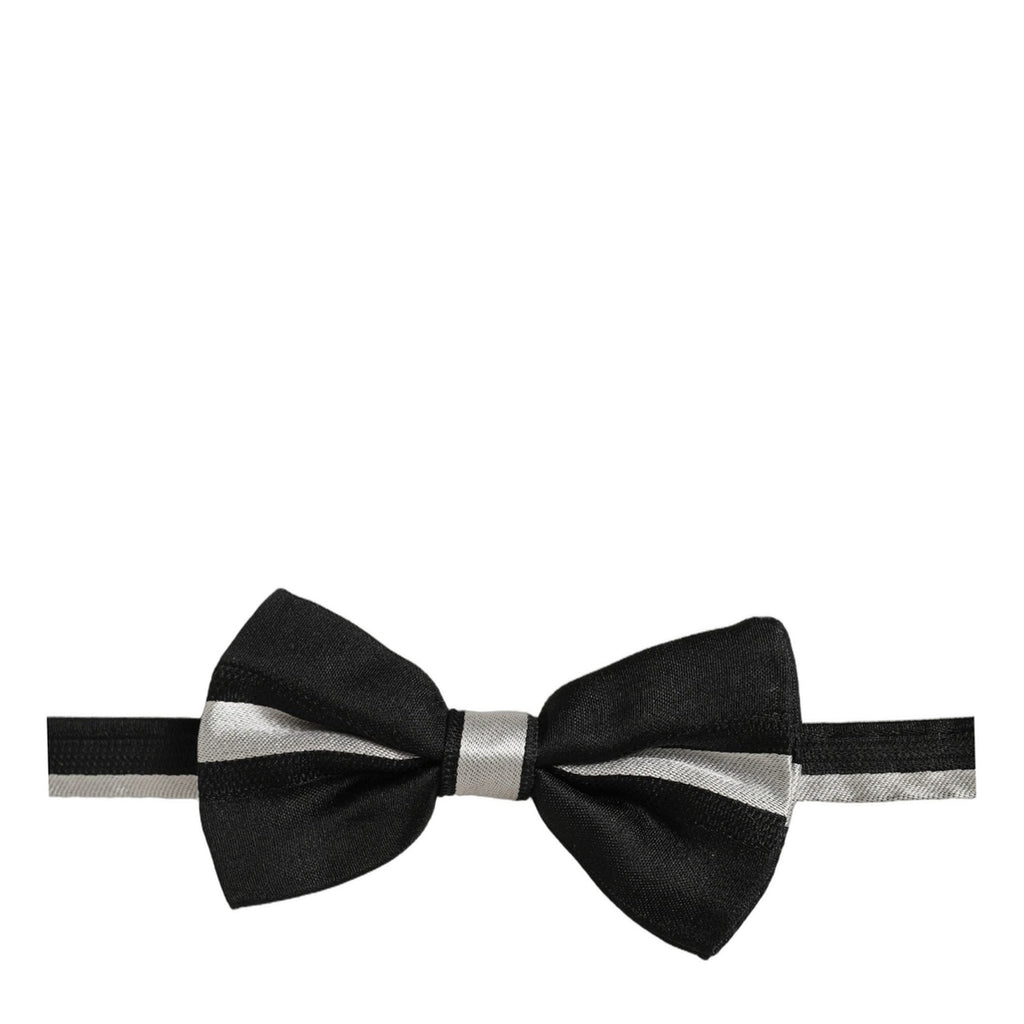 Dolce & Gabbana Black Silver 100% Silk Adjustable Neck Papillon Bow Tie