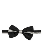 Dolce & Gabbana Black Silver 100% Silk Adjustable Neck Papillon Bow Tie