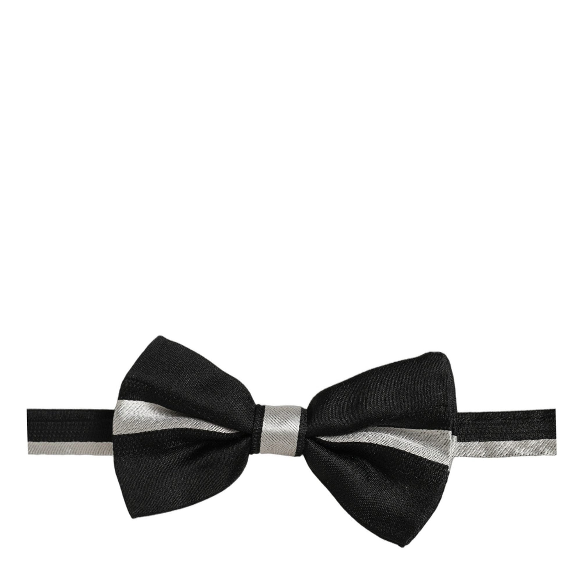 Dolce & Gabbana Black Silver 100% Silk Adjustable Neck Papillon Bow Tie