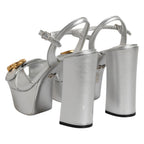 Dolce & Gabbana Silver Logo Ankle Strap Heels Sandals Shoes