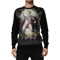 Dolce & Gabbana black cashmere sweater featuring a cherub print and baroque design, soft and luxurious knit for elegant style.