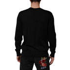 Dolce & Gabbana Black Cashmere Cherub Print Baroque Sweater