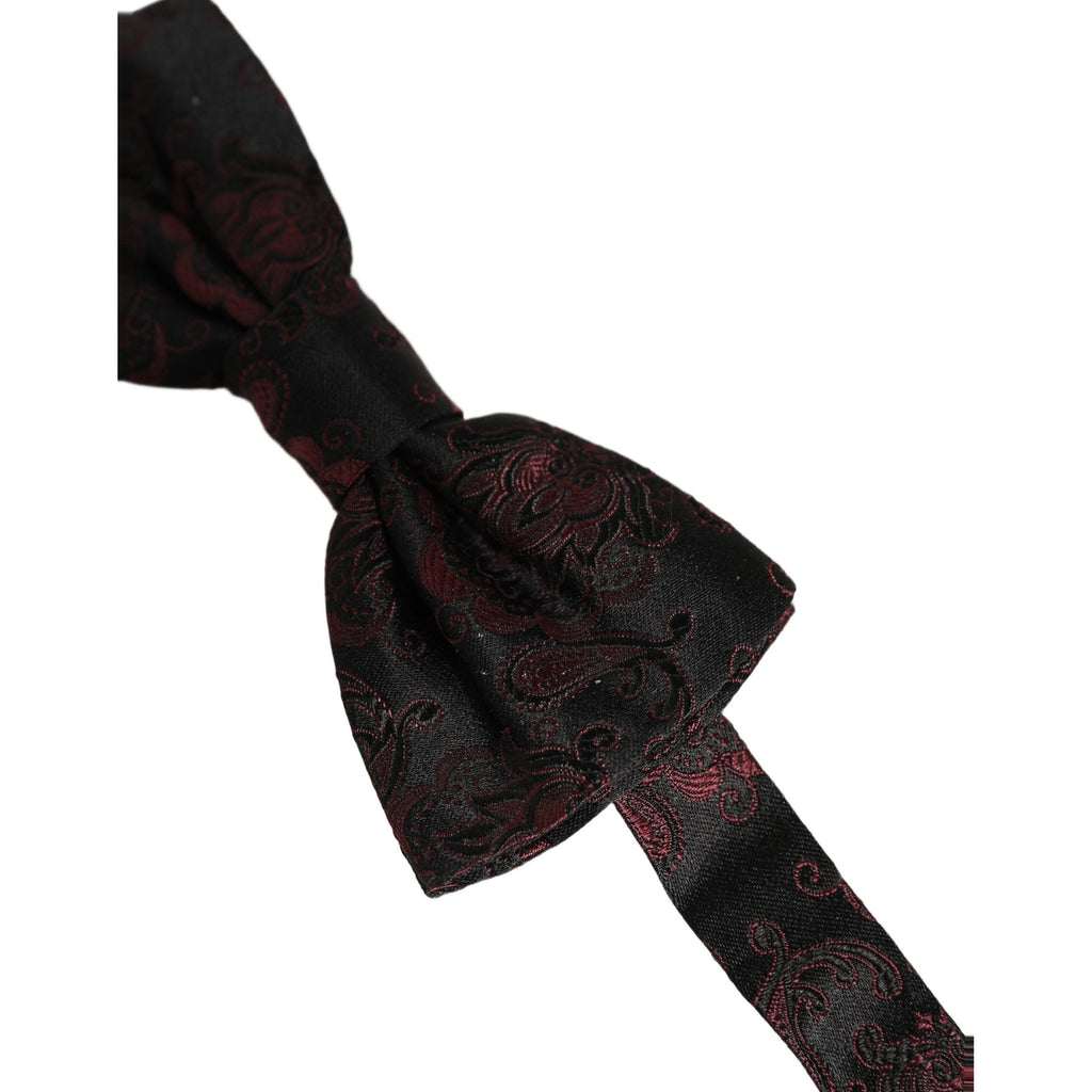 Dolce & Gabbana Burgundy Paisley Silk Adjustable Neck Papillon Bow Tie