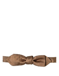 Dolce & Gabbana men's brown and gold silk adjustable papillon bow tie on a white background.