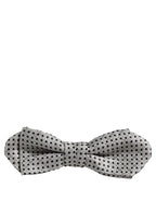 Dolce & Gabbana Men Silver Black Polka Dot Adjustable Neck Papillon Bow Tie