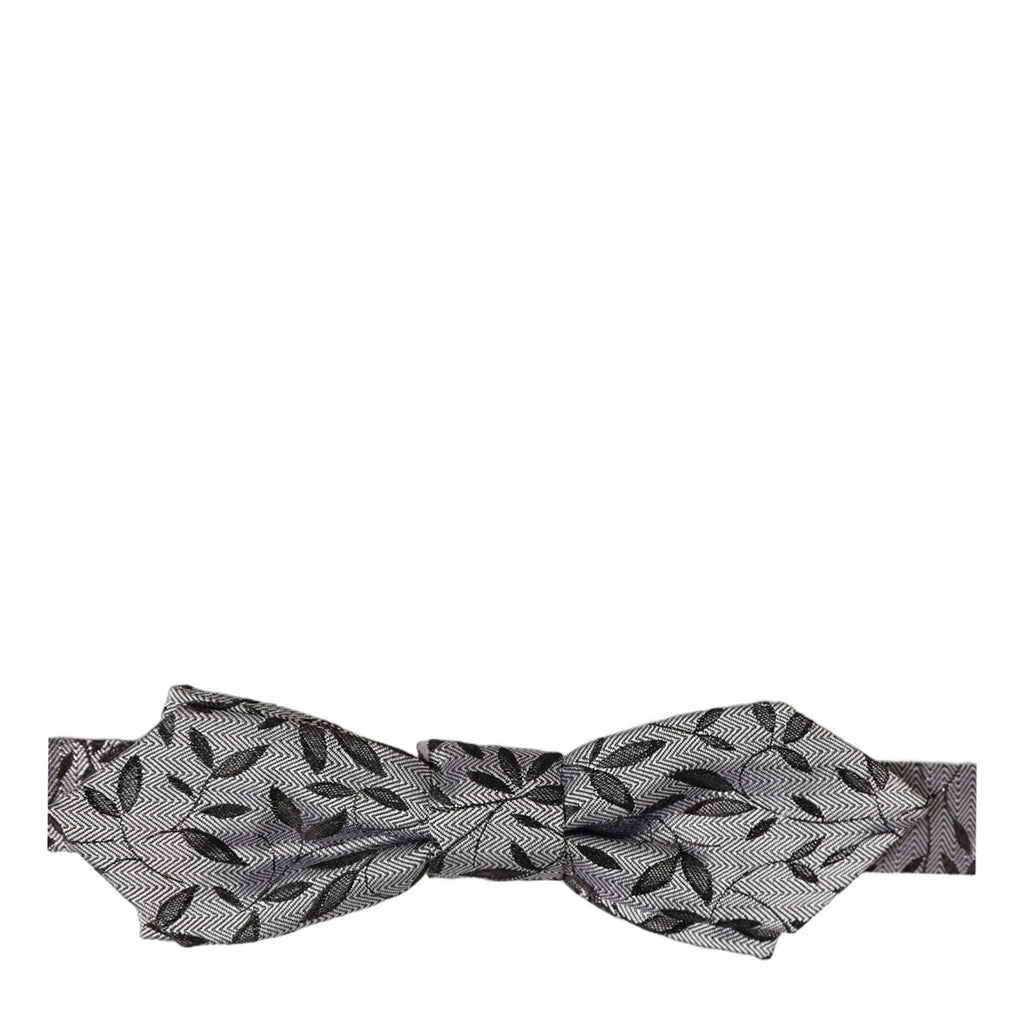 Dolce & Gabbana Men Gray Abstract Silk Adjustable Neck Papillon Bow Tie