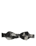 Dolce & Gabbana dark gray and white checkered adjustable neck bow tie with papillon style on a white background.