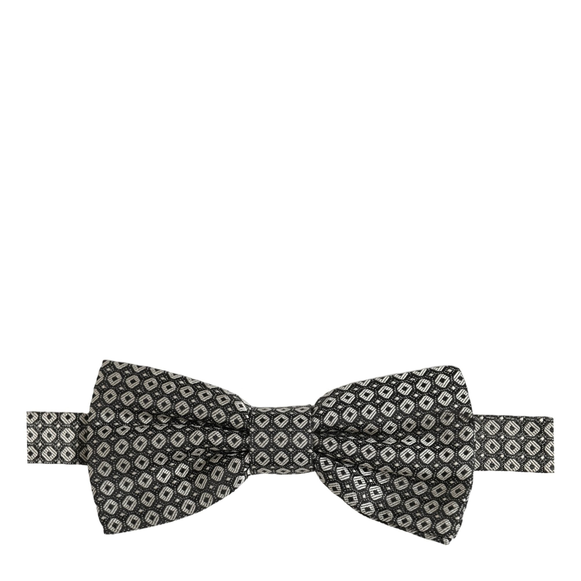 Dolce & Gabbana Men Gray Silk Patterned Adjustable Neck Papillon Bow Tie
