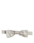 Dolce & Gabbana men's white silk adjustable neck bow tie with papillon style, featuring a sleek and elegant design.