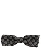 Dolce & Gabbana Black White Geometric Silk Adjustable Neck Papillon Bow Tie
