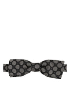 Dolce & Gabbana Black White Geometric Silk Adjustable Neck Papillon Bow Tie