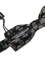 Dolce & Gabbana Black White Geometric Silk Adjustable Neck Papillon Bow Tie