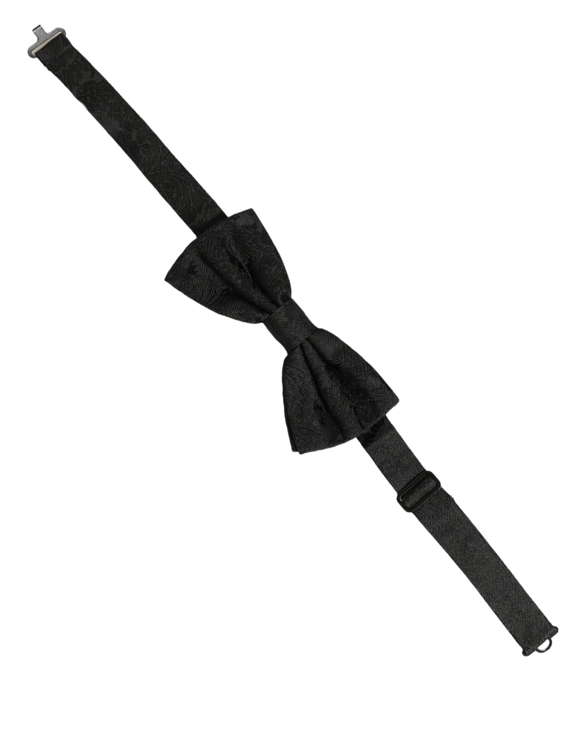 Dolce & Gabbana Men Black Paisley Silk Adjustable Neck Papillon Bow Tie