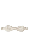 Dolce & Gabbana men's white silk bow tie with adjustable neck strap, stylish papillon design for formal wear.