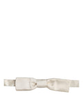 Dolce & Gabbana men's white silk adjustable neck bow tie with papillon style, featuring elegant and luxurious fabric details.