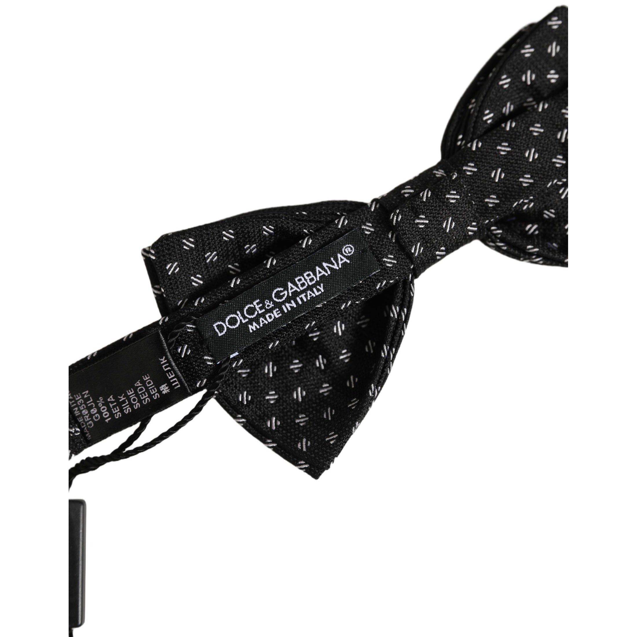 Dolce & Gabbana Men Black Patterned Adjustable Neck Papillon Bow Tie