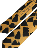 Dolce & Gabbana Men Black Yellow Patterned Adjustable Tied Necktie Tie