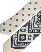 Dolce & Gabbana Men Off White Blue Geometric Adjustable Tied Necktie Tie