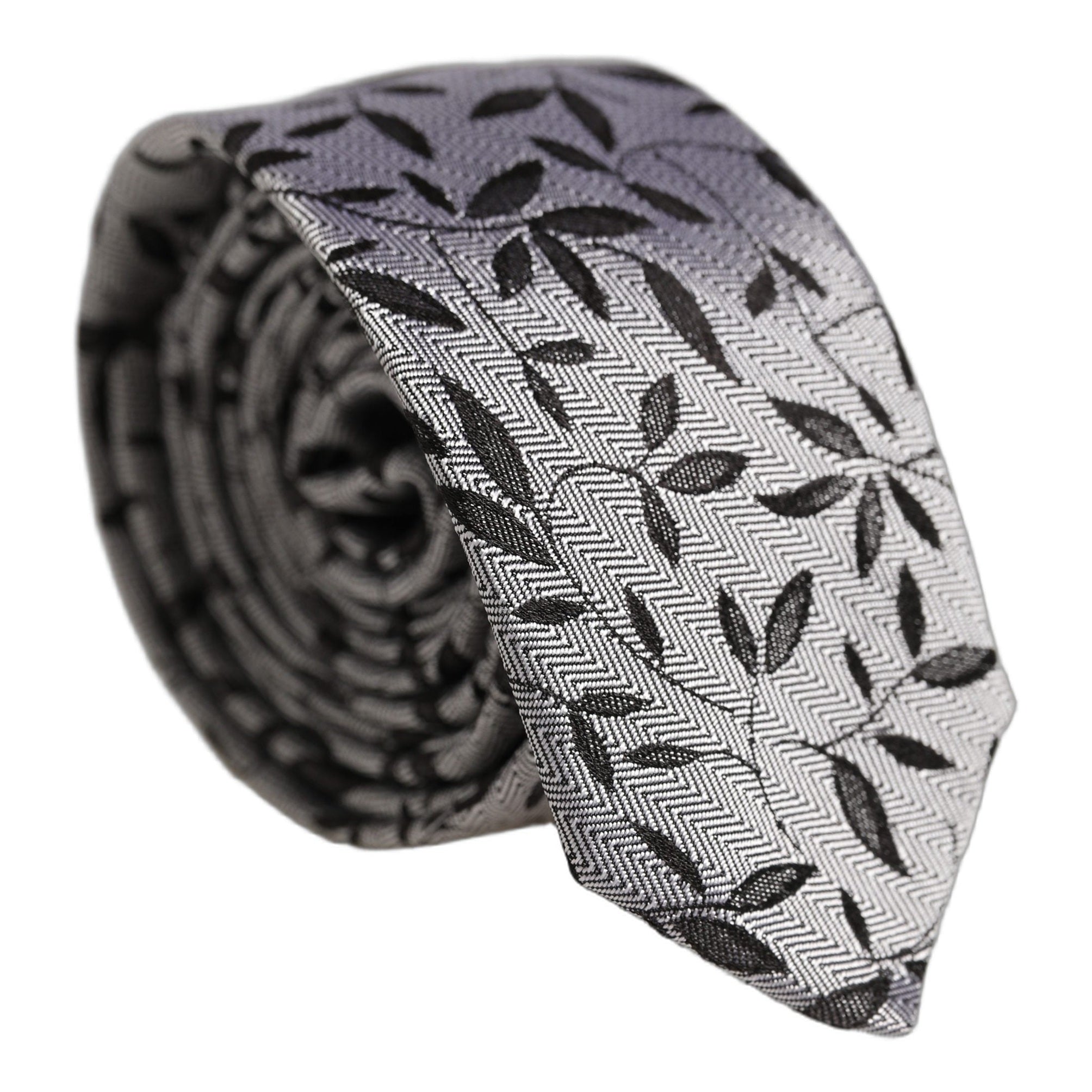 Dolce & Gabbana Men Gray Leaf Pattern Silk Adjustable Tied Necktie Tie