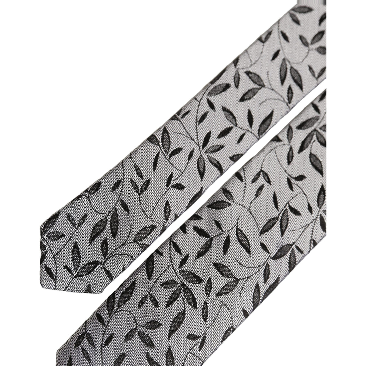 Dolce & Gabbana Men Gray Leaf Pattern Silk Adjustable Tied Necktie Tie