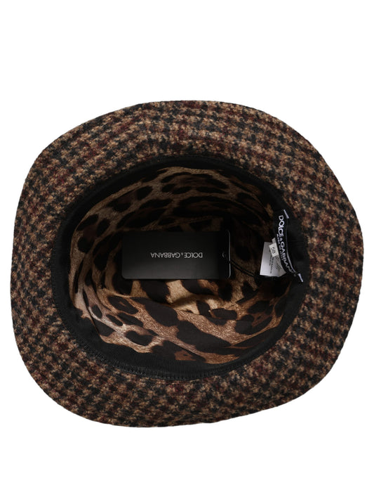 Dolce & Gabbana Brown Checkered Wool Tweed Fedora Capello Hats Dolce & Gabbana