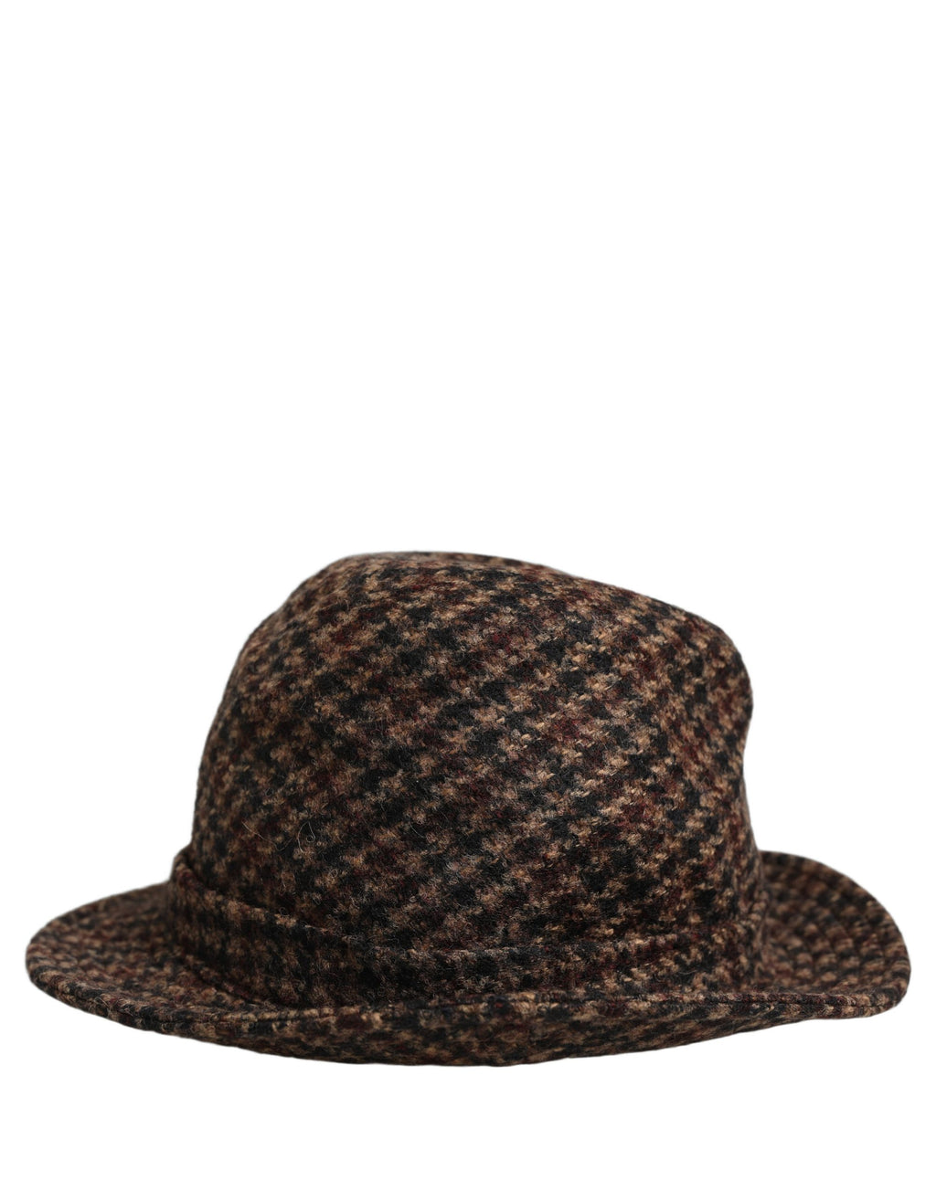 Dolce & Gabbana Brown Checkered Wool Tweed Fedora Capello Hats Dolce & Gabbana