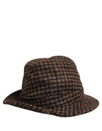 Dolce & Gabbana Brown Checkered Wool Tweed Fedora Capello Hats Dolce & Gabbana