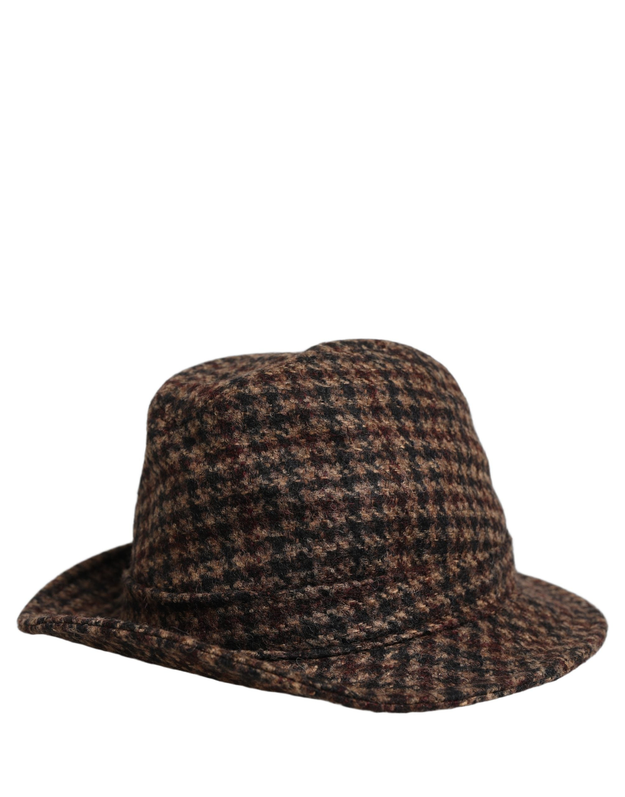 Dolce & Gabbana Brown Checkered Wool Tweed Fedora Capello Hats Dolce & Gabbana