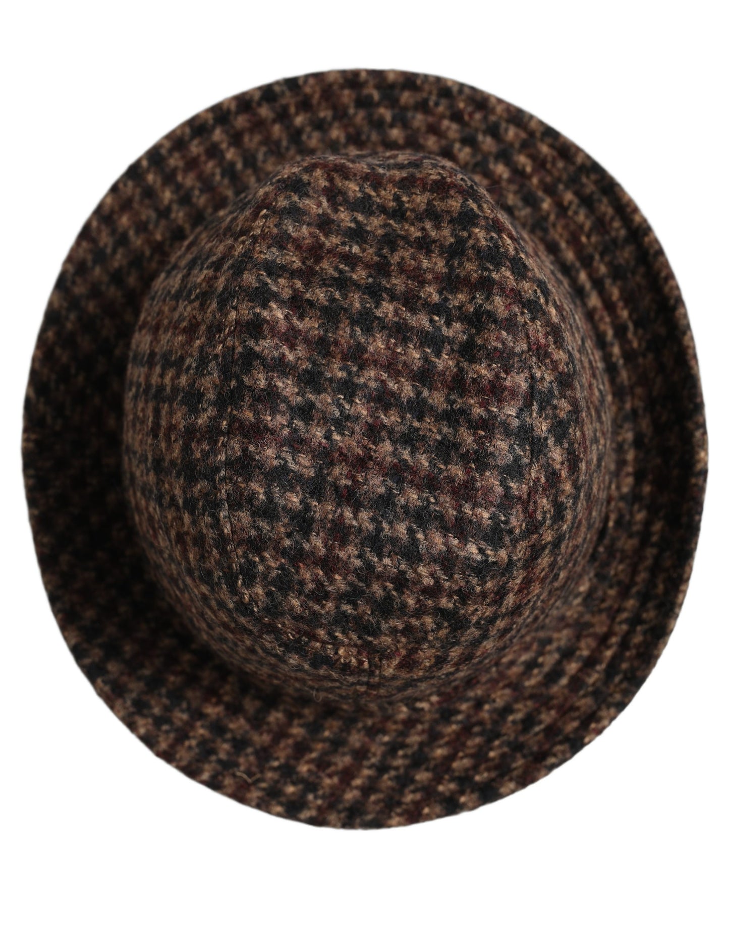 Dolce & Gabbana Brown Checkered Wool Tweed Fedora Capello Hats Dolce & Gabbana