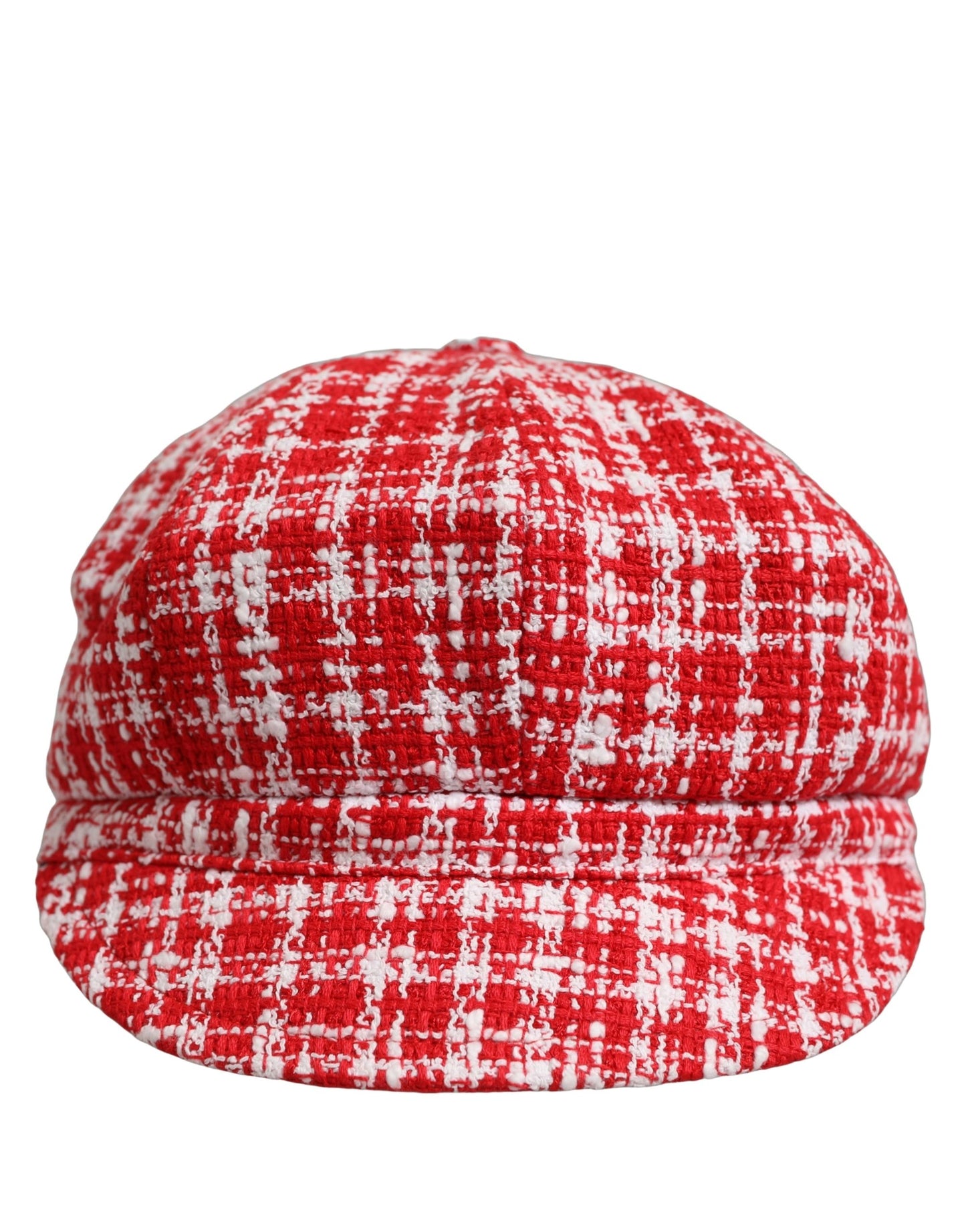 Dolce & Gabbana Red White Tweed Textured Baker Boy Capello Hat Dolce & Gabbana